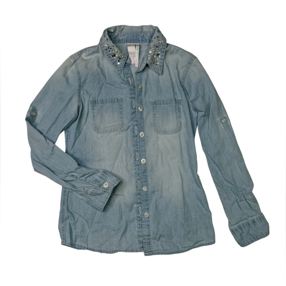 Justice Light Blue Embellished Denim Shirt